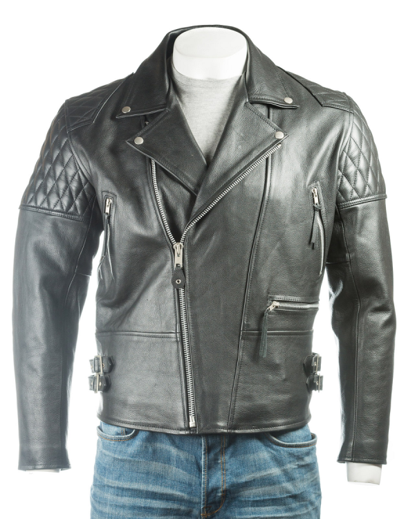 Diamonds Stitch Black Biker Leather Jacket