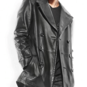 Double Breasted Long Leather Jacket