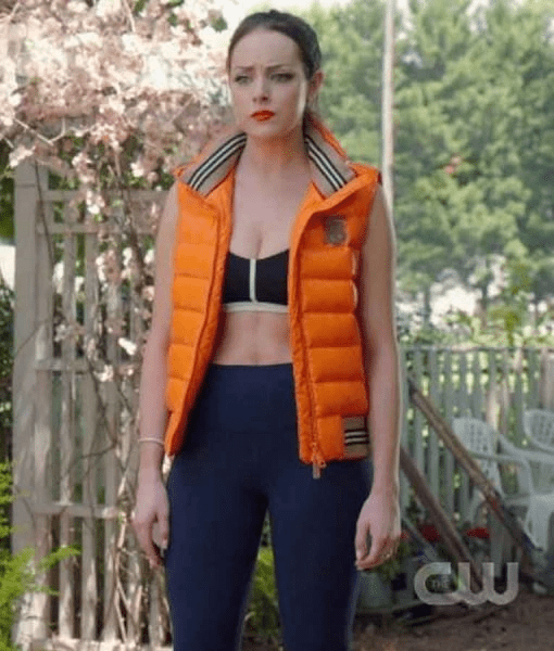 Elizabeth Gillies Dynastys Season 03 Orange Puffer Vest