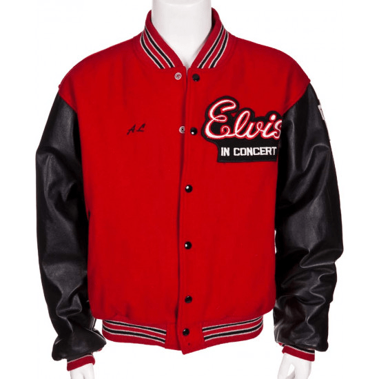 Elvis In Concert Red and Black Varsity Bomber Jacket