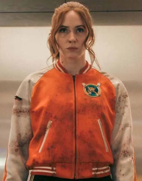 Eva Gunpowders Milkshake Karen Gillan Orange Bomber Jacket