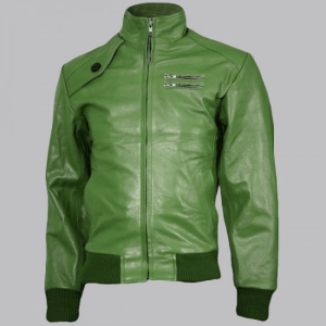 Expressive Green Bomber Leather Jacket