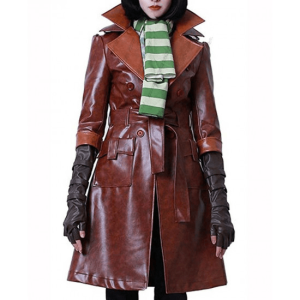 Fallout 4 Piper Belted Wright Brown Leather Trench Coat
