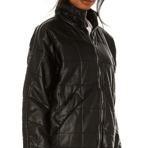 Free Peoples Dolman Quilted Vegan Black Leather Jacket