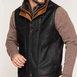Merino Goatskin Leather Shearling Collar Vest