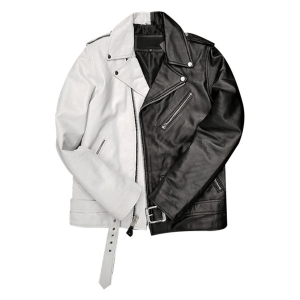 Half Black Half White Biker Leather Jacket