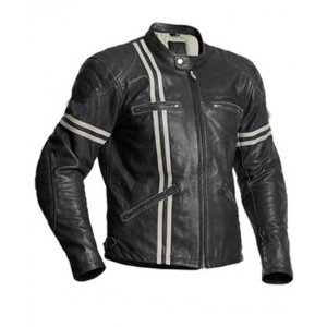 Halvarssons Dresden Striped Black Biker Leather Jacket