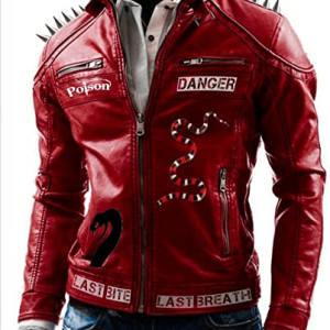 I Am Venomous Last Bite Snake Logo Danger Studded Leather Jacket
