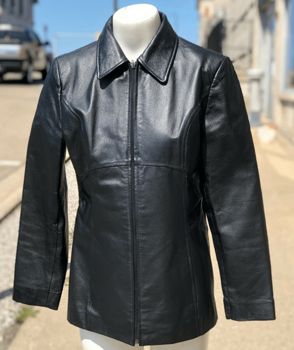 Jacqueline Ferrar Solid Black Leather Jacket