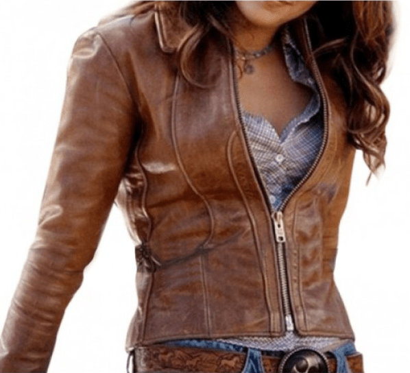 Jennifer Lopez Brown Distressed Leather Jacket