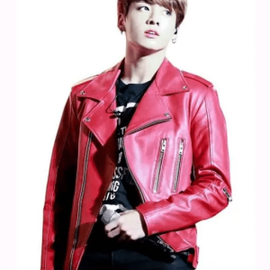 Joe Jungkook Red Leather Jacket