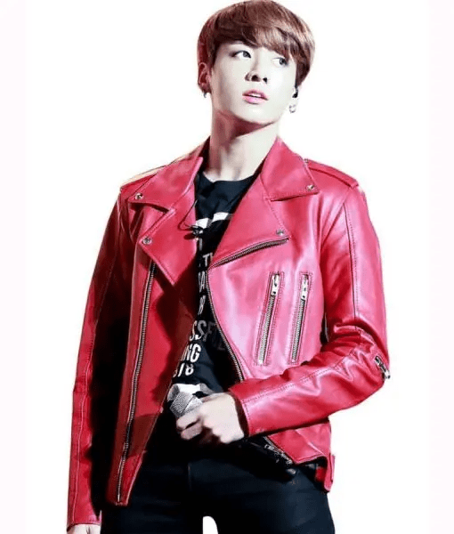 Joe Jungkook Red Leather Jacket