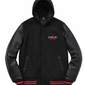 Supreme Jordan New Hooded Black Varsity Jacket