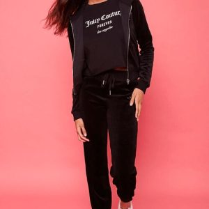Juicy Couture Velour Zip-up Black Cotton Jacket