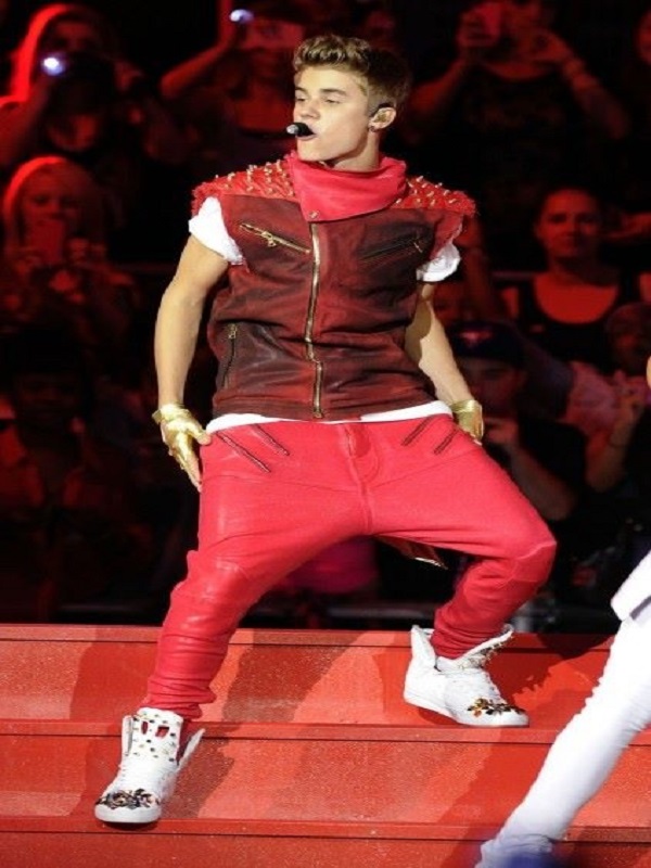 Justin Drew Bieber Red Spikes Real Leather Vest