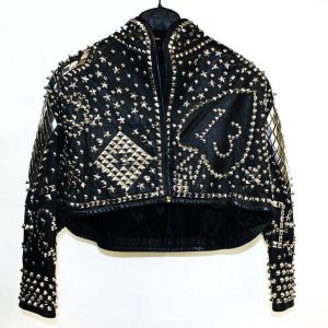Kelly Lebrocks Studs Black Leather Jacket 'weird Science'+