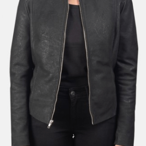 Kelsee Distressed Black Biker Leather Jacket