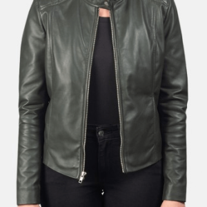 Kelsee Green Biker Leather Jacket