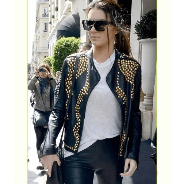 Kendall Jenner Golden Studded Leather Jacket