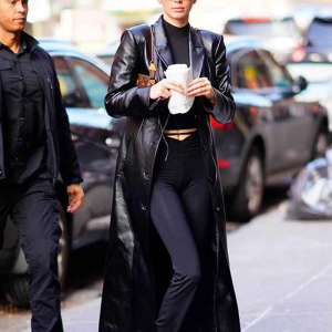Kendall Jenner Black Leather Trench Coat
