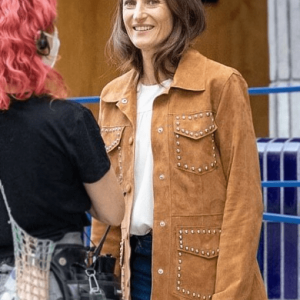 Killing Eve Studded Camille Cottin Brown Suede Leather Jacket