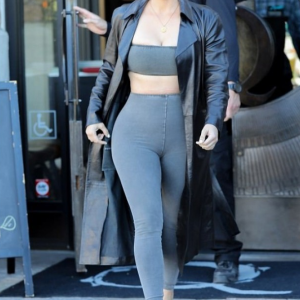 Kim Kardashian Black Leather Trench Coat
