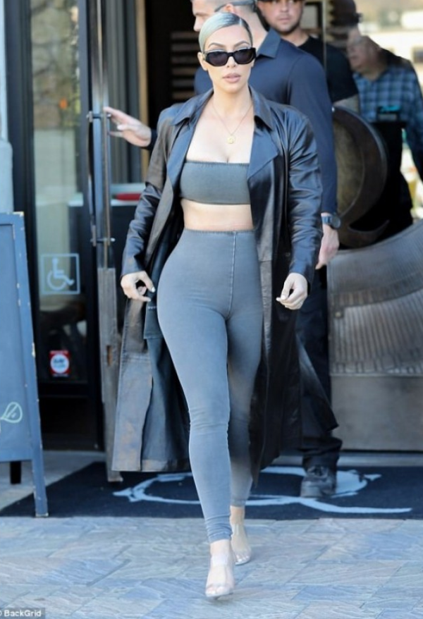 Kim Kardashian Black Leather Trench Coat