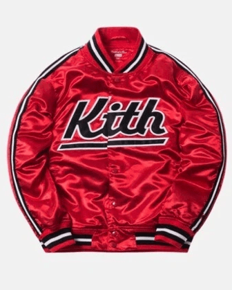Kith X Mitchell & Ness Red Warm-up Satin Jacket