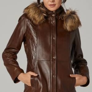 Leather Jacket With Fur Hooded