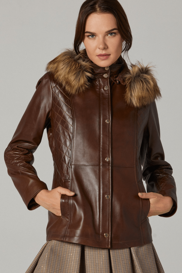 Leather Jacket With Fur Hooded