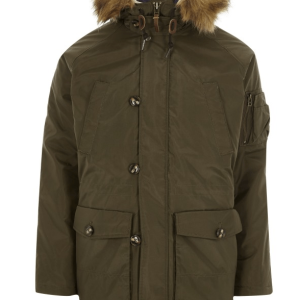 Lee Dark Green Fur Trim Parka Cotton Jacket