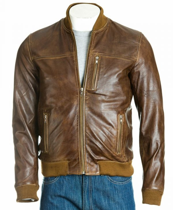 Light Brown Bomber Leather Jacket