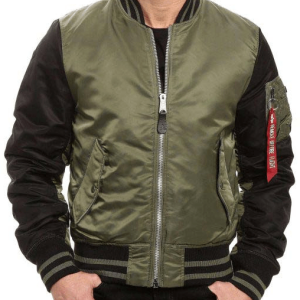 MA‐1 Varsity Flight Green and Black Bomber Satin Jacket