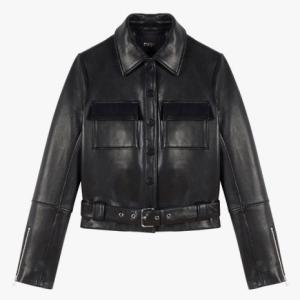 Maje Buttoned Black Leather Jacket