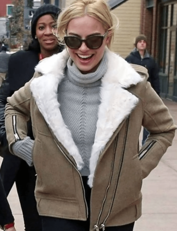 Margot Robbie Aviator Leather Jacket