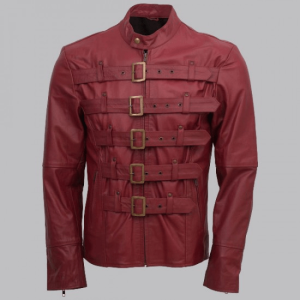 Maroon Belted Style Leather Jacket