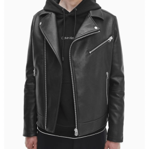 Men Calvin Klein Black Biker Faux Leather Jacket