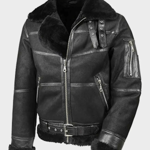 Mens Aviator B16 Black Sheepskin Shearling Leather Jacket