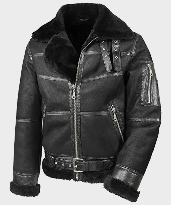 Mens Aviator B16 Black Sheepskin Shearling Leather Jacket