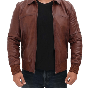 Men's Brown Motorcycle Bomber Leather Jacket