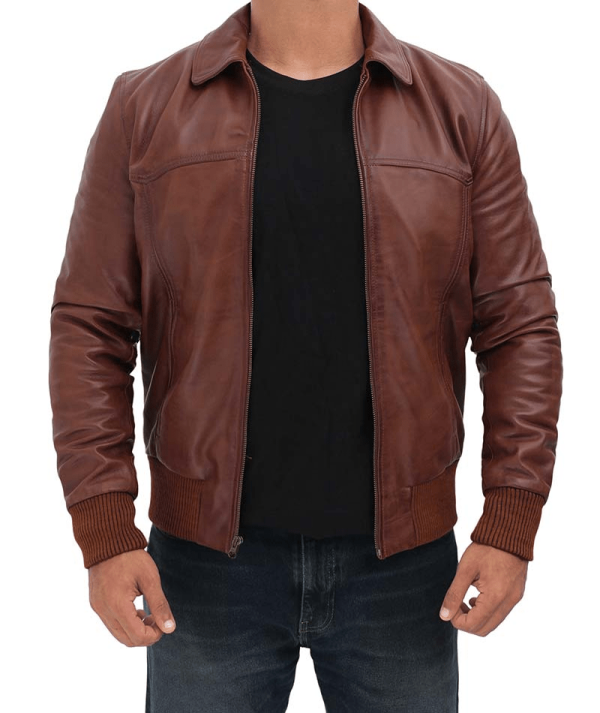 Men's Brown Motorcycle Bomber Leather Jacket