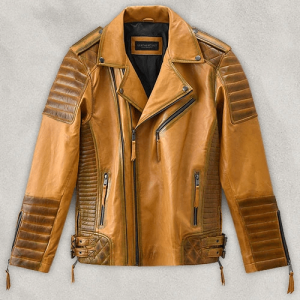 Mens Charles Burnts Mustards Bikers Leather Jacket