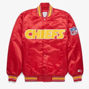 Mens Chiefs Starter Red Motorcycle Bomber Jacket