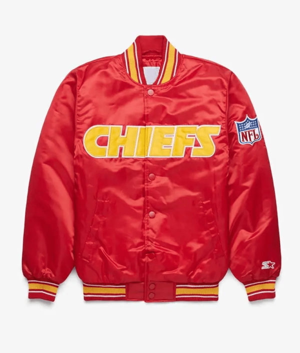 Mens Chiefs Starter Red Motorcycle Bomber Jacket