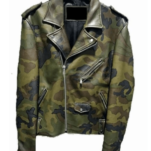 Men’s Classic Military Camouflage Leather Jacket
