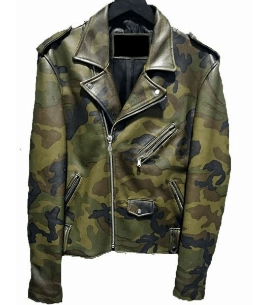 Men’s Classic Military Camouflage Leather Jacket