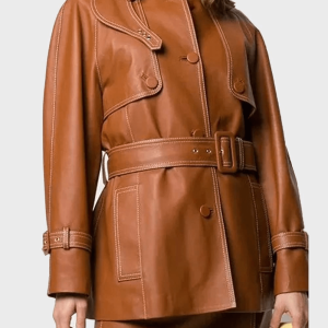 Mid-length Belted Leather Jacket