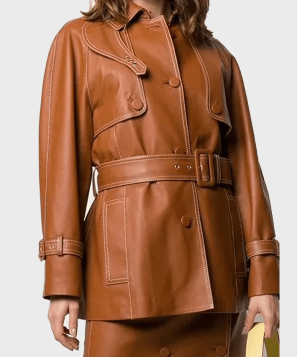 Mid-length Belted Leather Jacket