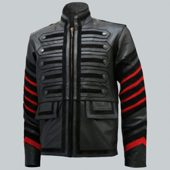 Military Style Fashion Black Leather Jacket
