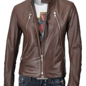 Moncler Highstreet Brown Biker Leather Jacket
